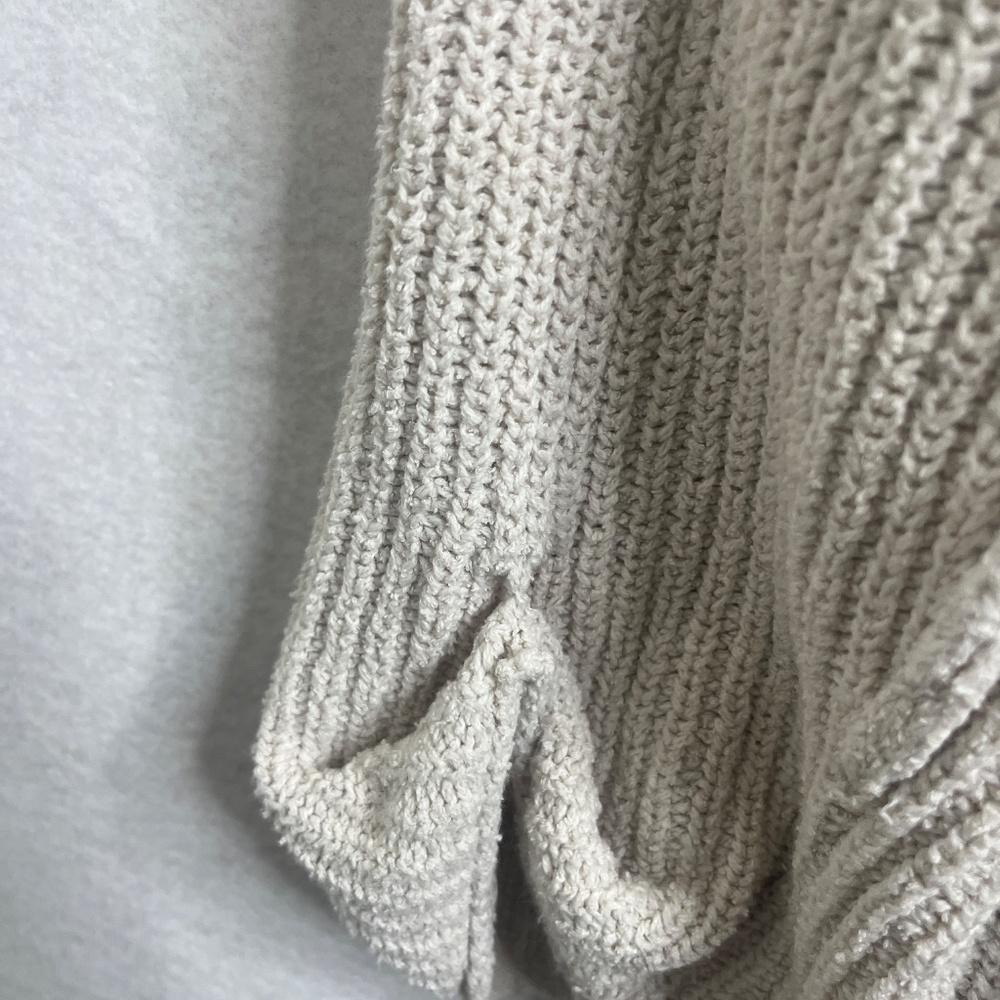 Free People Hooded Knit Cardigan Cream Open Front Draped Sweater Size M/L - Picture 4 of 10